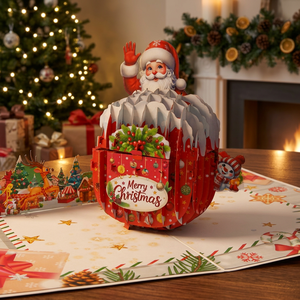 Carte de Noël 3D Pop-up Père Noël, artisanat en papier, impression de dessin animé, carte de vœux de fêtes, design personnalisé, lettres découpées à la main - Product Image 1
