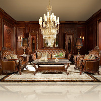 Ensemble de canapés sectionnels de style européen pour salon de villa de luxe avec cuir véritable et structure en bois massif