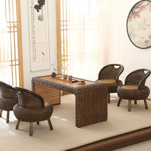 Juego de Mesa de Té de Mimbre, Moderno y Minimalista, Zabuton Tatami Reforzado, Muebles para Exteriores e Interiores, Mesa de Café para Balcón o Ventanal - Product Image 4