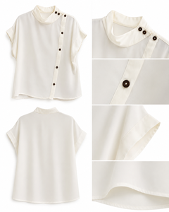 Blusa Elegante sin Mangas para Mujer con Botones Asimétricos y Cuello Simulado para Oficina - Product Image 2