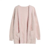 Nouveau modèle de cardigan à capuche uni et moelleux pour femme, en tricot ample au crochet