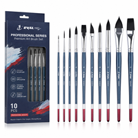 Ensemble de 10 pinceaux professionnels pour artistes, poils synthétiques en nylon haute élasticité, non pelucheux, bleu et rouge, pour peinture acrylique et aquarelle