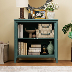 Vintage <b>Sideboard</b> Cabinet Green Finish Carved <b>Legs</b> Hidden Storage Compartments Reinforced - Product Image 3