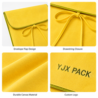 Pochette personnalisée en toile jaune avec rabat, fermeture à nœud papillon, passepoil vert, sac anti-poussière en coton brodé à blocs de couleur, emballage cadeau