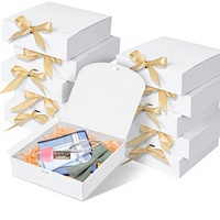 Lot de 10 boîtes cadeaux carrées blanches avec couvercles et rubans, 6,5''x6,5''x2'', pour anniversaire, mariage, fête, Noël, chocolat