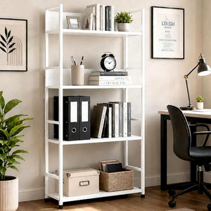 <b>Metal</b> Bookshelf 5-Tier <b>White</b> Storage Rack Minimalist Design for Living Room Standing Type Non-Foldable - Product Image 1