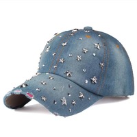 Gorra de Béisbol Brillante para Mujer, Gorra de Mezclilla con Pedrería, Gorra de Golf Ajustable