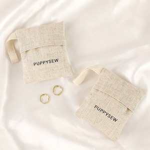 Custom logo Beige Linen Cotton Drawstring Bags Eco Friendly Small Necklace Earring Gift Jewelry Cotton Pouch Bag Packaging - Product Image 2