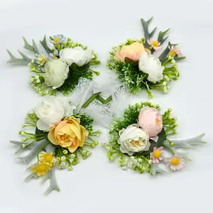 2024 new Various Colors Wedding Corsages and Boutonieres Artificial Flowers Wedding Bridesmaids Wrist Corsage