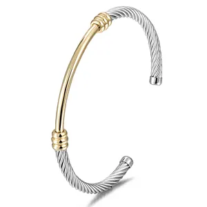 316L stainless steel twisted 2 tones cable cuff bracelets