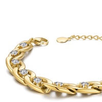 Bracelet chaîne à maillons en acier inoxydable plaqué or 18 carats de haute qualité, avec cristaux de zircon, B212228