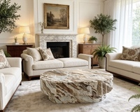 Table basse ovale moderne en marbre naturel de luxe avec design cannelé pour salon, chambre et villa