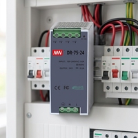 Alimentation sur rail DIN CNMW DR-75-24 Série 24V 75W-480W pour système de contrôle CCTV industriel, alimentation à découpage AC-DC à sortie unique 86%