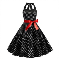 Ensemble de costume de robe à pois pour Halloween, tenue de fête rétro pour femmes, robe à bretelles avec lunettes œil de chat et écharpe pour Halloween