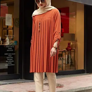 2024 женские большие размеры плиссированные мусульманские многоцветные повседневные топы с длинным рукавом мусульманская блузка