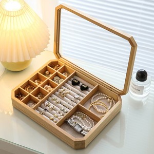 Wood Jewelry <b>Box</b> Octagonal With <b>Mirror</b> Lids For Storage And Display Solid Color Plain Design - Product Image 1