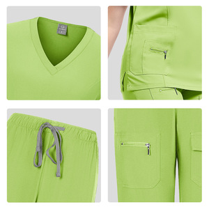 Women Hospital Scrubs Set V Neck Short Sleeve Pants Moisture Wicking Split Uniform Nursing Workwear Uniforms - Product Image 2