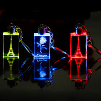 Porte-clés LED en cristal de verre personnalisé, mignon et promotionnel, avec logo sur mesure et boîte cadeau