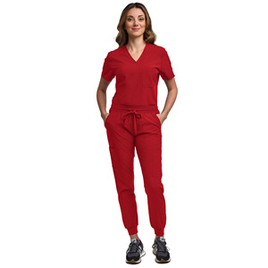 Women <b>Scrub</b> Set <b>Blue</b> Polyester V-Neck Drawstring Pants Medical Uniforms - Product Image 2