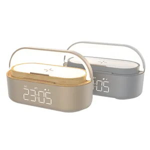 2023 4 IN 1 15W Alarm Clock BT Wireless Charger with phone holder LED portable speakers Desktop Clock with Fm Radio for home