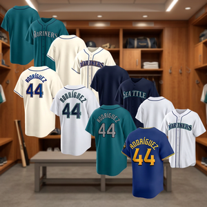 Camiseta de Béisbol Mariners de Rodríguez 44 para Hombre, Manga Corta, Poliéster Transpirable, con Nombre del Equipo Estampado, Cierre de Botones, Corte Regular - Product Image 3