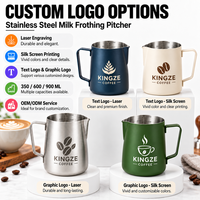 Kingze Coffee Barista Tools Pichet à lait en acier inoxydable 350ml 600ml 900ml avec stylo Latte Art