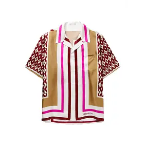 Guangzhou Profound Vertical Stripe Design Custom Print Camp-Collar Printed Silk Hawaiian Shirt