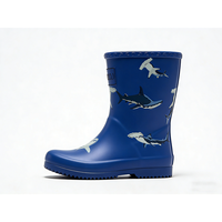Bottes de pluie mi-mollet pour enfants à motif requin bleu, chaussures en caoutchouc résistantes à l'usure pour garçons, usage quotidien en extérieur