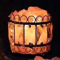 Lampe de sel de l'Himalaya avec support en fer, lumière de cristal naturel sculptée à la main, veilleuse avec base en métal, décoration d'intérieur, purificateur d'air, Hebei