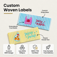 Étiquettes de col personnalisées en polyester écologique tissé, motif dessin animé pour fabricants de vêtements pour enfants, étiquettes à coudre pour vêtements d'enfants
