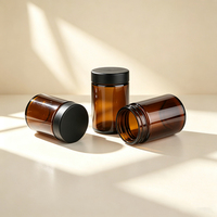 Pot en verre rond ambré foncé anti-UV avec bouchon CR noir résistant aux enfants, hermétique et anti-odeur, vide, pour la vente en gros