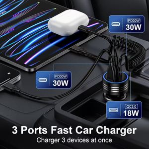 Chargeur de voiture Type C 30W, câble à ressort pour charge rapide, pour téléphone avec port USB-C, entrée 12V - Product Image 3