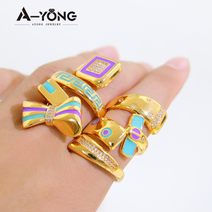 Anel colorido para mulheres estilo árabe banhado a ouro 18K Ayong - Product Image 4