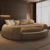 Ensemble de Lit Rond Moderne de Designer, Mobilier de Chambre Style Crème, Lit Rond Capitonnage Tissu, Populaire pour Hôtel Grande Taille Lit Rond King
