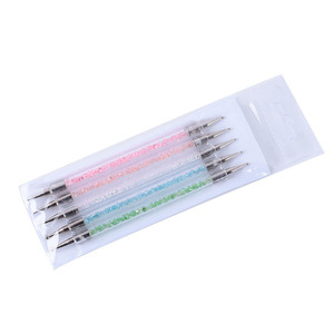 Lot de 5 stylos à double embout en acrylique avec poignée en strass pour nail art et applicateur de strass - Product Image 5