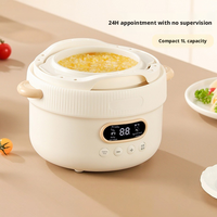Mini-cuiseur électrique à mijoter 1000 ml avec pot en céramique, 6 fonctions, réservation 24h, écran LED, compact pour la maison et l'hôtellerie