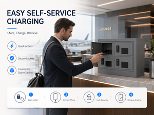 Casillero de Carga para Teléfonos Inteligentes de 4 Puertas con Cerradura Digital por Contraseña, Estación de Carga USB-C y Lightning para Mostrador, Ideal para Hoteles, Cafés y Bares - Product Image 6