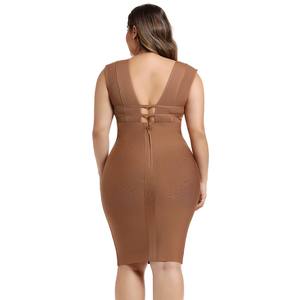Robe midi bandage à la mode Ocstrade, longueur genoux, sexy, découpe en V, sans manches, <span class=keywords><strong>grande</strong></span> <span class=keywords><strong>taille</strong></span>, robe bandage moulante pour femmes, soirée - Product Image 2