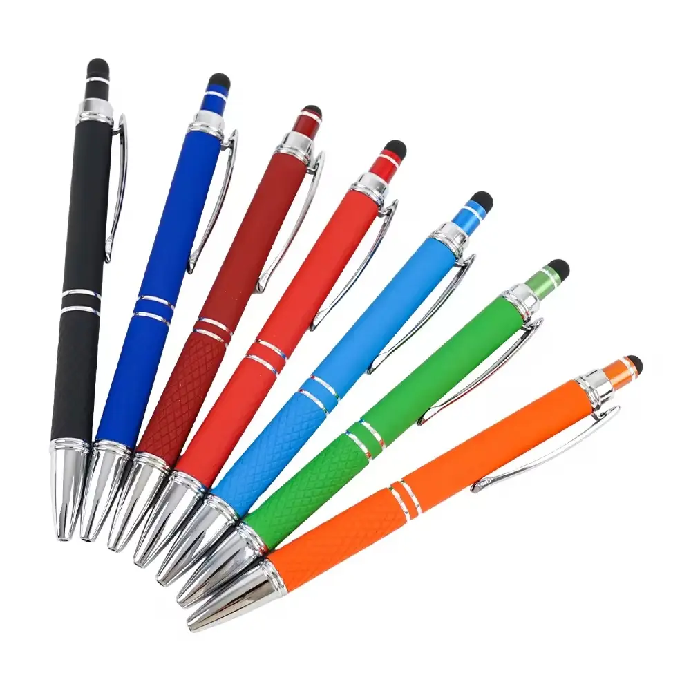 קינגלונג מתכת רך מגע 2 ב-1 קידום מותאם אישית עט כדורי עט עליון לוגו מודפס עט כדורי