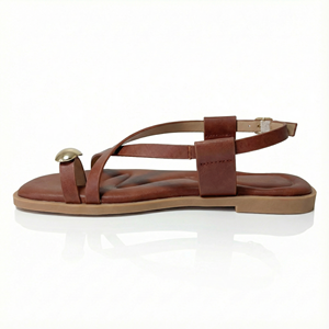 <span class=keywords><strong>Sandali</strong></span> Estivi da <span class=keywords><strong>Donna</strong></span> in PU Marrone con Cinturino tra le Dita, Dettagli Dorati, Design Minimalista con Cinturini Incrociati, <span class=keywords><strong>Sandali</strong></span> Piatti - Product Image 4