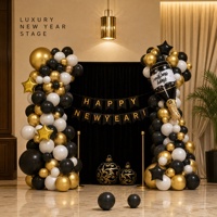 Décorations de fête du Nouvel An, fournitures pour la fête du Nouvel An, bannière Joyeux Nouvel An et kit d'arche de guirlande de ballons en latex noir, or et blanc