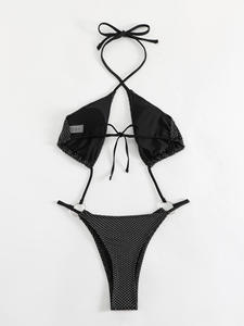 Maillot de bain noir extrêmement sexy, maillot de bain halter pour femmes, <span class=keywords><strong>bikini</strong></span> avec strass - Product Image 5