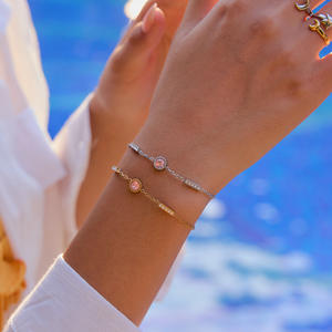 Nouveau bracelet en zircon en acier inoxydable sans ternissement haut de gamme décoré à la main avec du zirconium en titane rose Style tendance et doux - Product Image 4