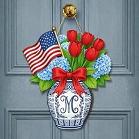Vase mural en bois moderne patriotique du 4 juillet, personnalisable avec monogramme, bleu, blanc, rouge, décoration de mariage, anniversaire, cadeau