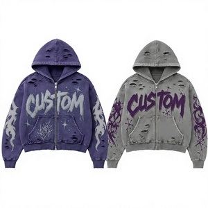 Sudadera con Capucha Personalizada de Forro Polar para Hombre, con Cierre, Corte Regular, Estilo Urbano, Estampado de Llamas en Aerosol, Azul y Amarillo, 100% Algodón - Product Image 4