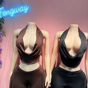 Completo da donna 2026: Top <span class=keywords><strong>Halter</strong></span> senza maniche con scollo a barca e schiena scoperta + Pantaloni elasticizzati con nastro, sexy, 2 pezzi - Product Image 3