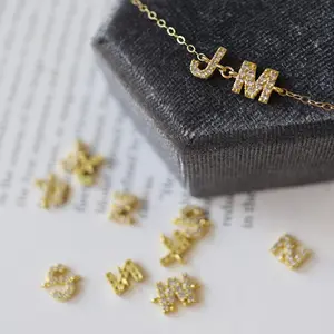 2022 Personalized Charm Link Rantai Perhiasan Kalung Alphabet Cubic Zircon 26 Huruf Awal Kalung Liontin Awal