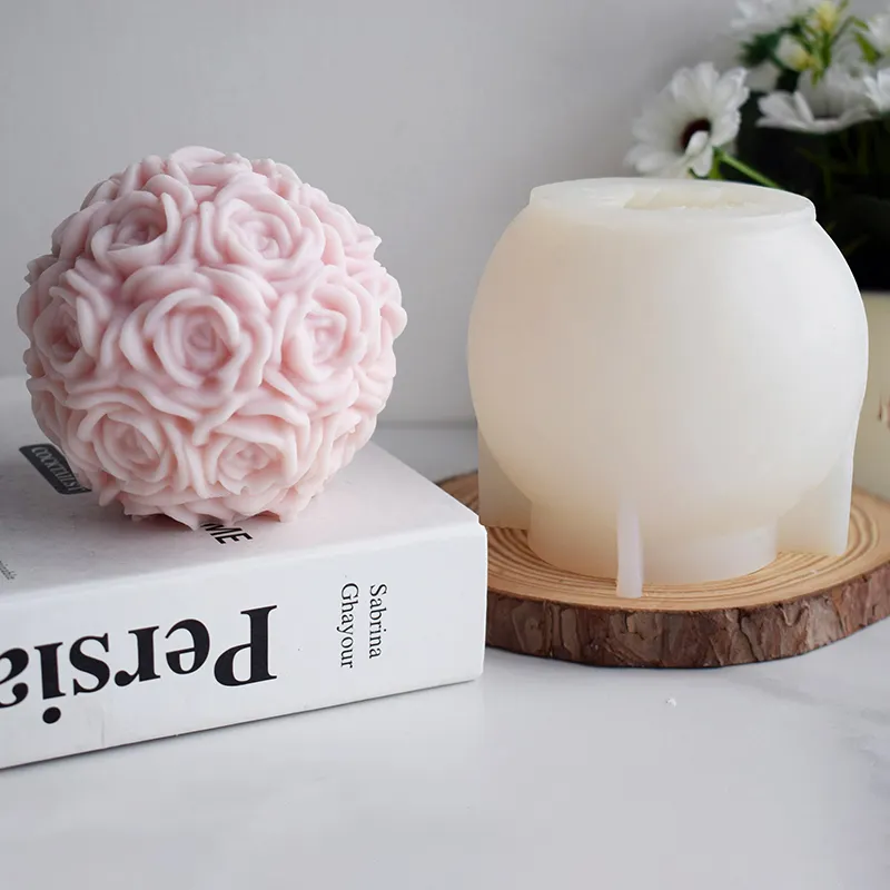 3D Large Handmade Casting Wedding Romantic Decoration DIY Flower Shaping Candle Rose Ball Silicone Candle Mold