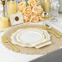 Scalloped Gold Rim 350pcs Plastic Dinnerware Set Disposable Party Plates With Napkins Cups and Cutlery for Thanksgiving Wedding