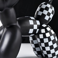 Figurine en résine chien ballon à carreaux noir et blanc, sculpture animale, ornement pour la décoration de la maison et du bureau